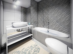 Łazienka z wanną i tematycznym dywanikiem - marynistyczny styl, morski - zdjęcie od PROJEKT express
