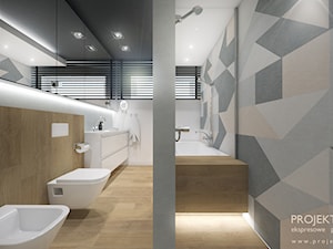 Pastelowa łazienka z ciemnym sufitem - styl nowoczesny