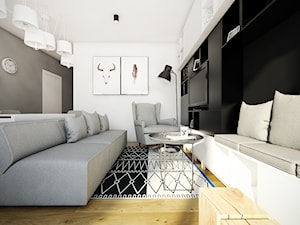Jasny i przytulny salon z aneksem kuchennym - powierzchnia 24 mkw - Salon, styl nowoczesny - zdjęcie od PROJEKT express
