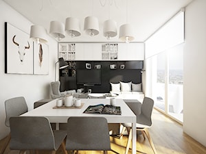 Jasny i przytulny salon z aneksem kuchennym - powierzchnia 24 mkw - Jadalnia, styl nowoczesny - zdjęcie od PROJEKT express