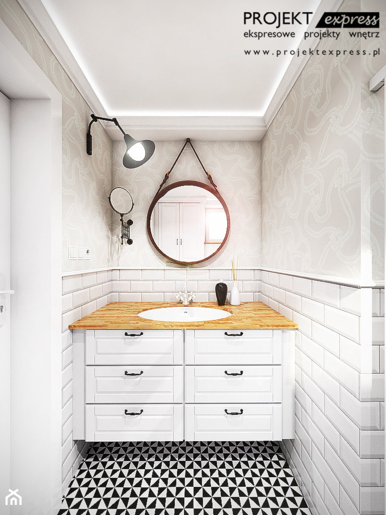 Mała łazienka z prysznicem - 5 mkw - białe płytki cegiełki metro - zdjęcie od PROJEKT express - Homebook