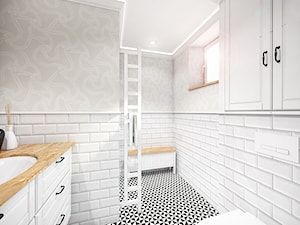 Mała łazienka z prysznicem - 5 mkw - białe płytki cegiełki metro - zdjęcie od PROJEKT express