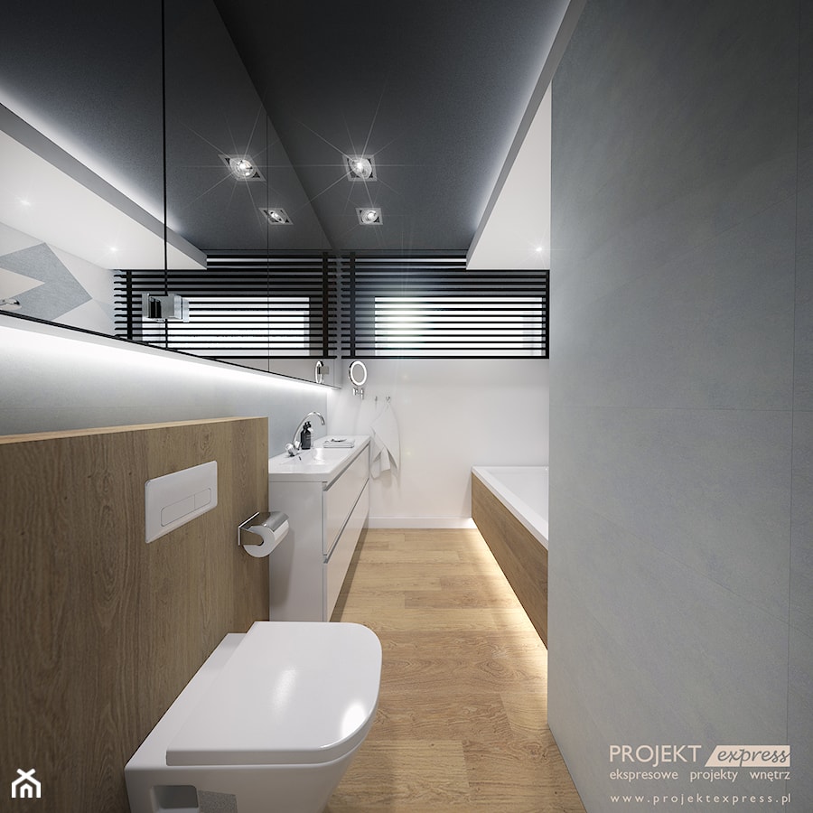 Pastelowa łazienka z bidetem, natryskiem i wanną - powierzchnia 7,5 mkw - zdjęcie od PROJEKT express