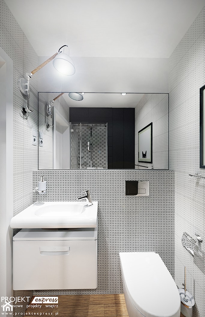 Mała łazienka - biało czarna klasyka, płytki z geometrycznym wzorem - 2,9 mkw! - zdjęcie od PROJEKT express - Homebook