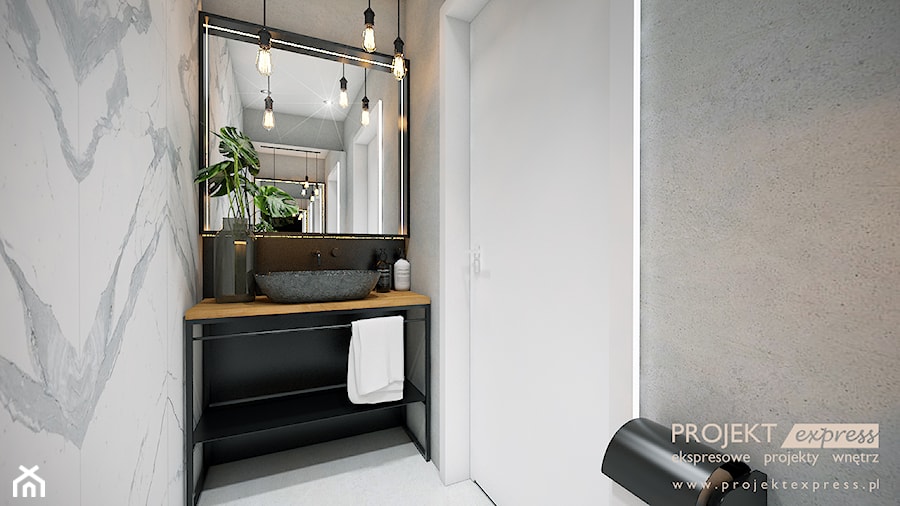 Łazienka z kamienną umywalką i spiekiem kwarcowym - 2 mkw - zdjęcie od PROJEKT express