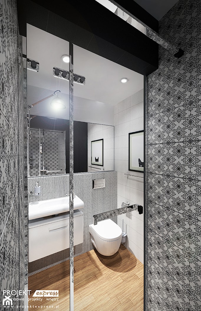 Mała łazienka - biało czarna klasyka, płytki z geometrycznym wzorem - 2,9 mkw! - zdjęcie od PROJEKT express - Homebook