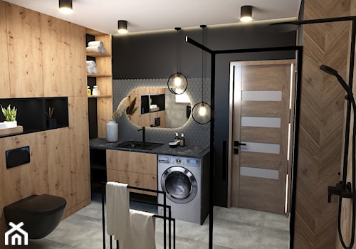 Ciemna łazienka z czarnymi dodatkami - Łazienka, styl industrialny - zdjęcie od GABRIELA design