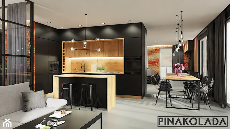 Salon z kuchnią w stylu industrialnym - zdjęcie od Pinakolada