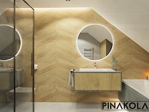 Łazienka w szarości i drewnie - zdjęcie od Pinakolada