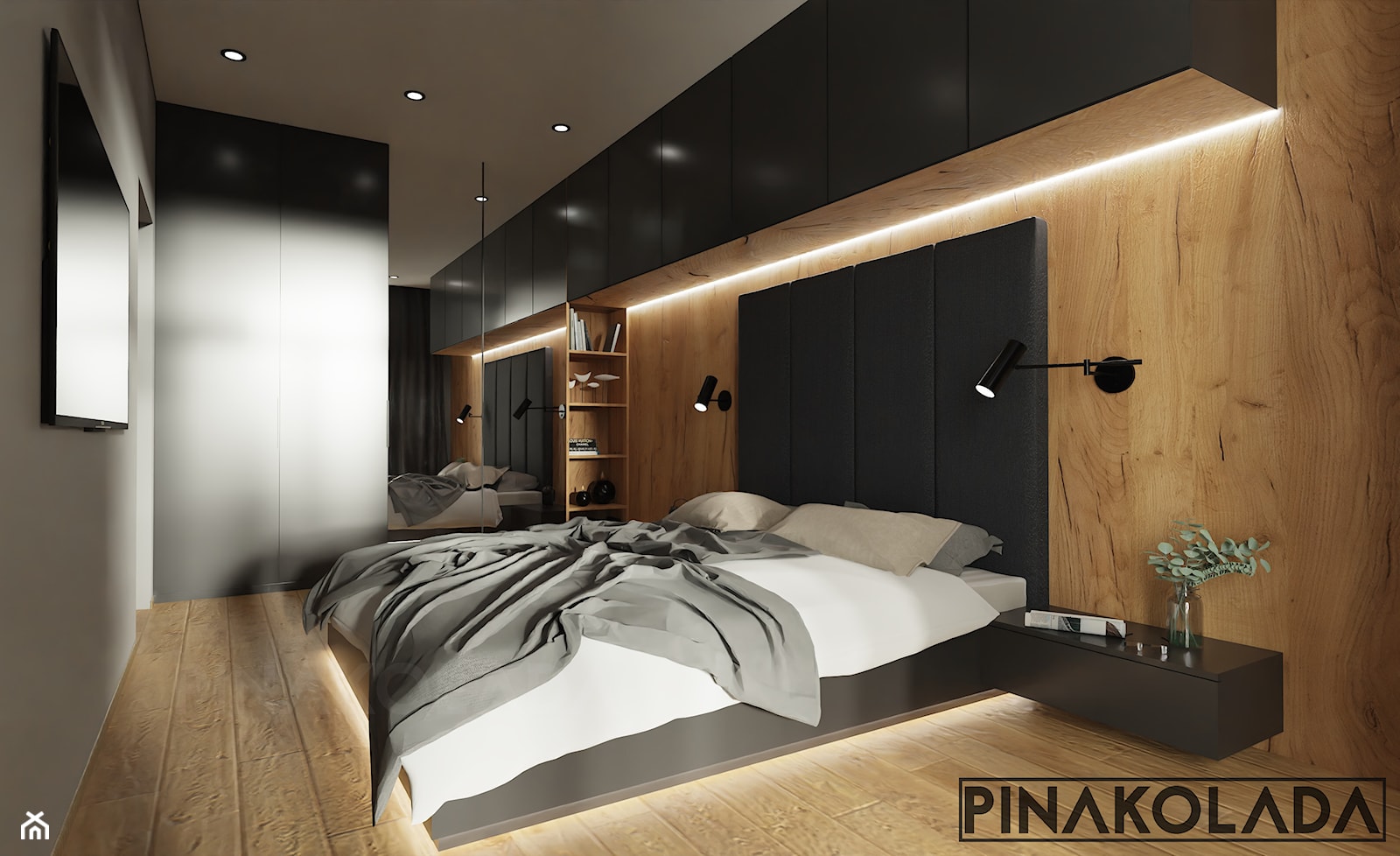Sypialnia - drewno i grafit - zdjęcie od Pinakolada - Homebook