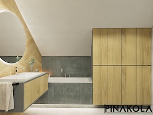 Łazienka w szarości i drewnie - zdjęcie od Pinakolada