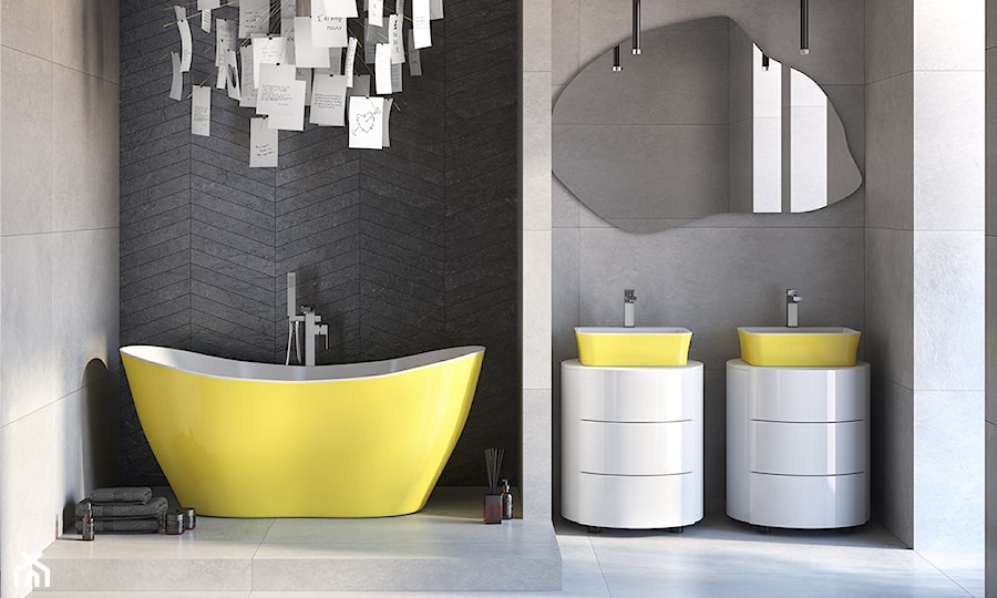 Besco Pantone Viya - Średnia z lustrem z dwoma umywalkami łazienka, styl glamour - zdjęcie od Besco_eu