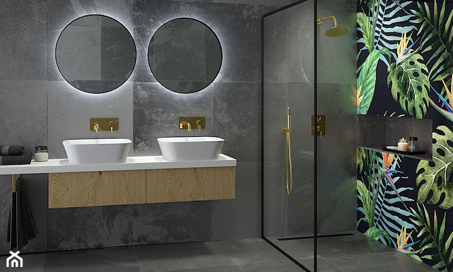 Besco Walkin Toca - Duża bez okna z lustrem z dwoma umywalkami łazienka, styl glamour - zdjęcie od Besco_eu