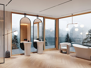 Besco Amber - Duża jako pokój kąpielowy z lustrem z dwoma umywalkami z punktowym oświetleniem łazienka z oknem, styl nowoczesny - zdjęcie od Besco_eu