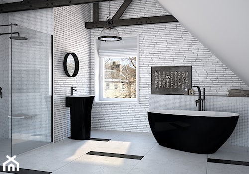 Inspiracje - Duża na poddaszu z marmurową podłogą łazienka z oknem, styl industrialny - zdjęcie od Besco_eu