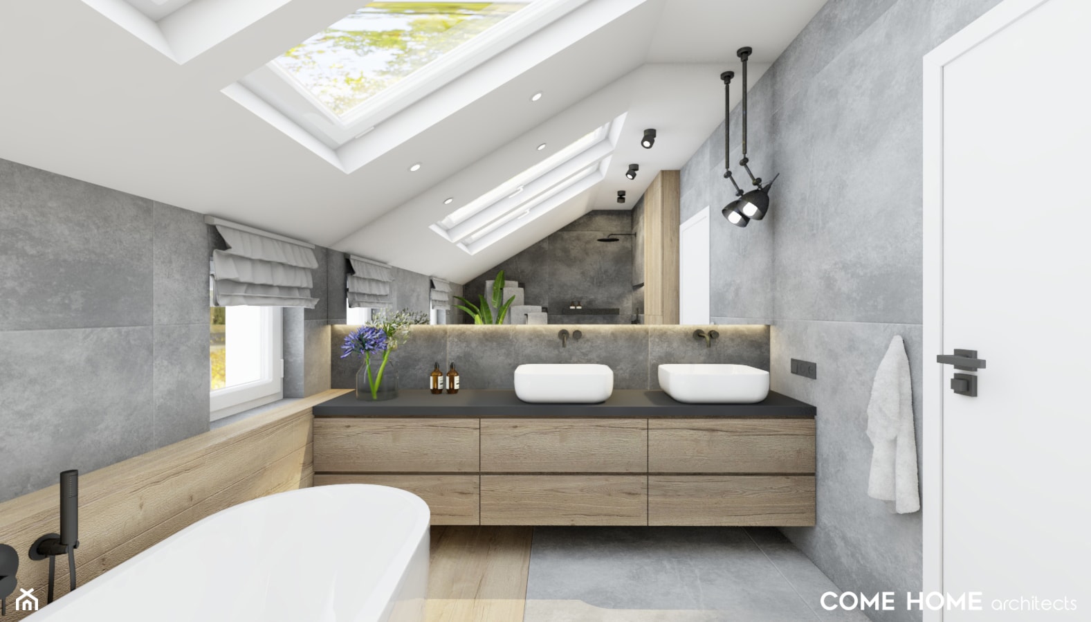 Łazienka z wanną i prysznicem na poddaszu. - zdjęcie od COME HOME architects - Homebook