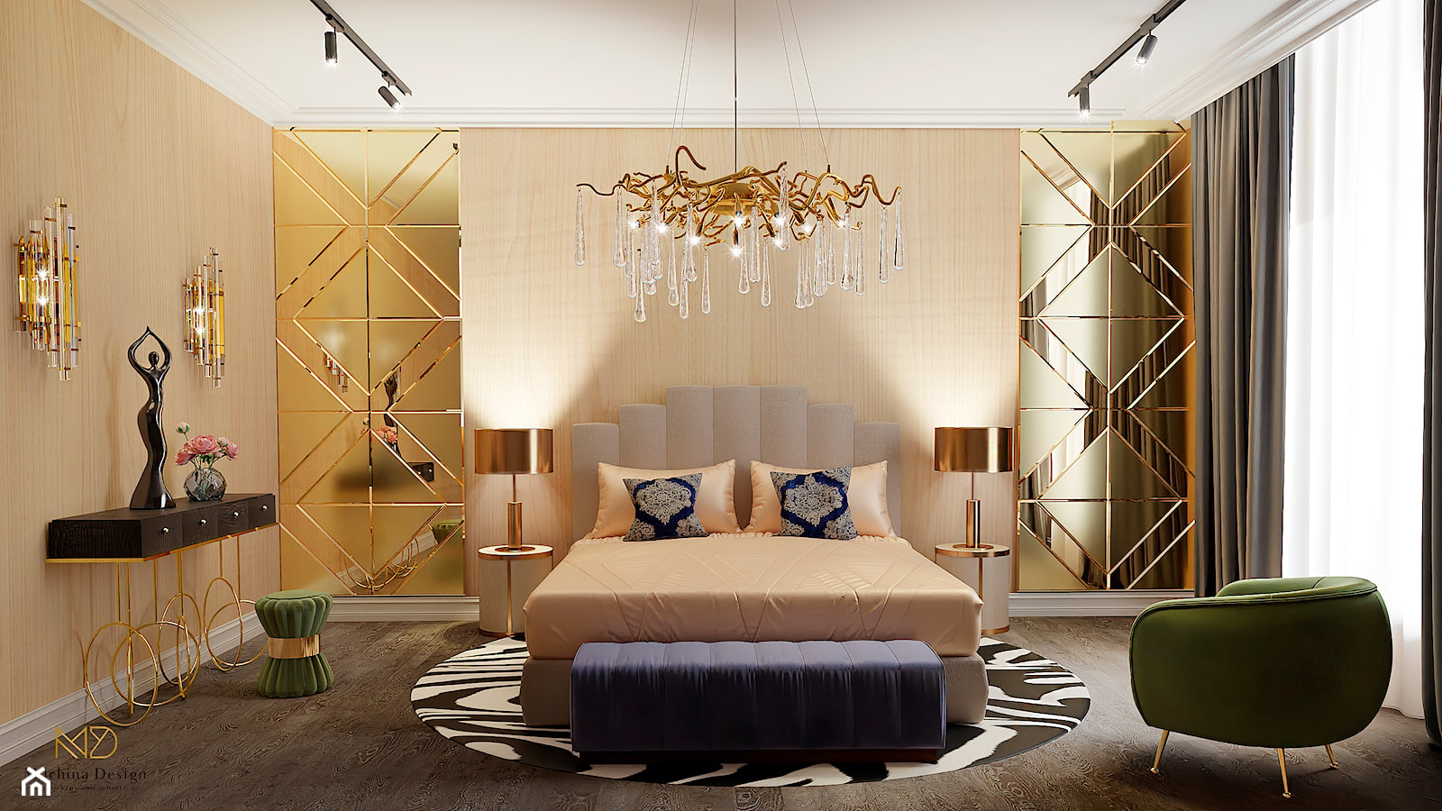 Sypialnia z panelami lustrzanymi - zdjęcie od Milchina Design - Homebook