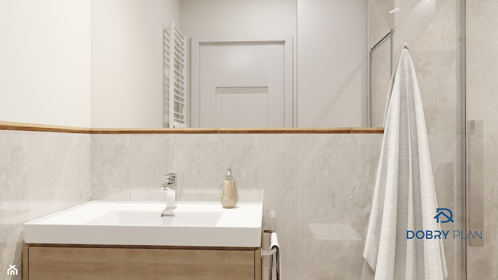 Łazienka z dużym lustrem - zdjęcie od Projektowanie wnętrz Dobry Plan - Homebook