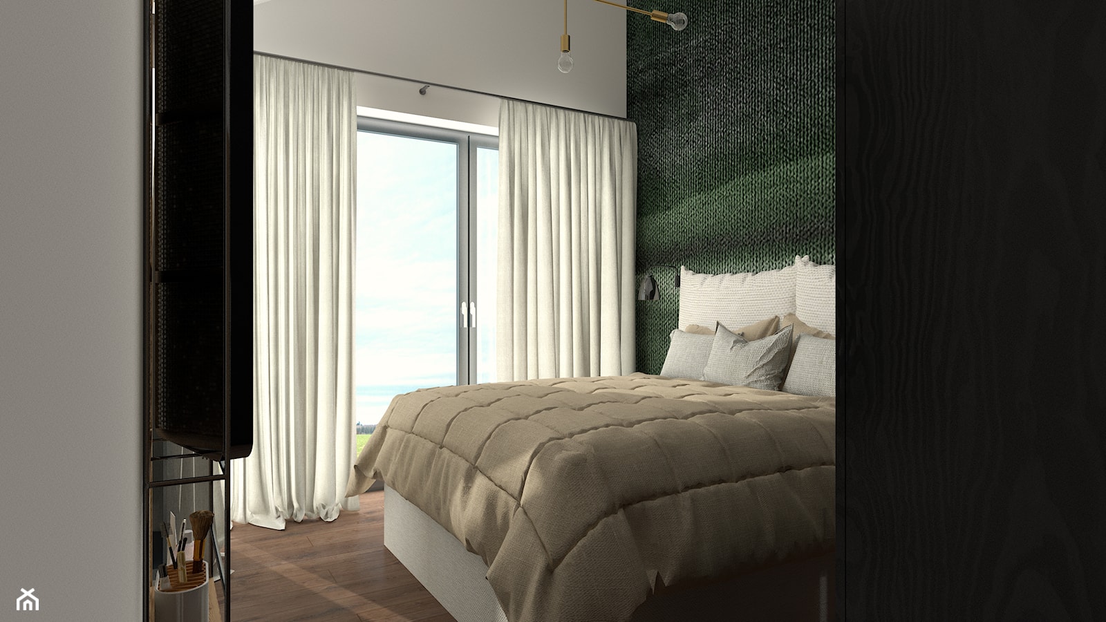 Sypialnia dużym przeszkleniem - zdjęcie od Projektowanie wnętrz Dobry Plan - Homebook