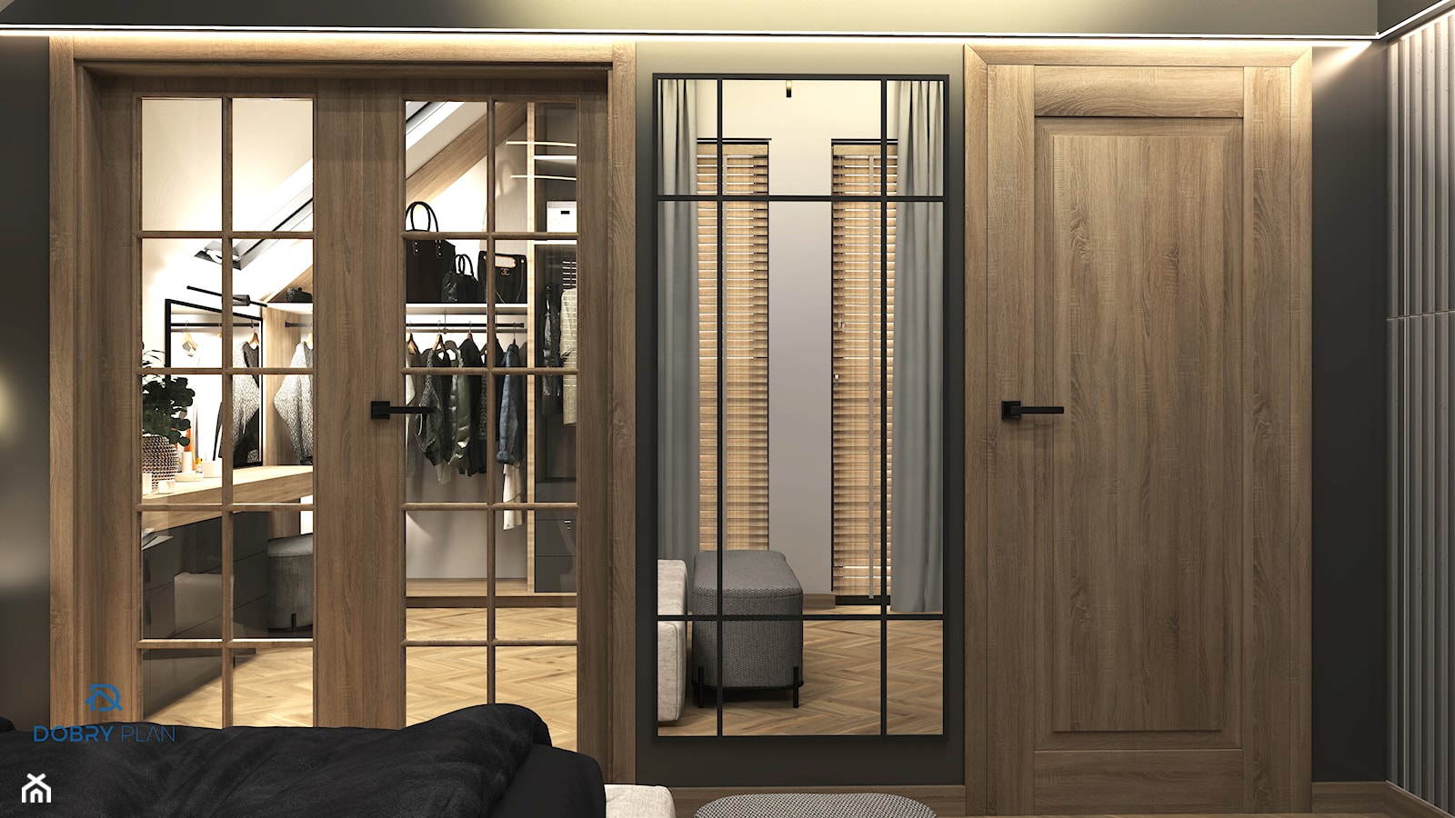 Garderoba za dwuskrzydłowymi drzwiami - zdjęcie od Projektowanie wnętrz Dobry Plan - Homebook