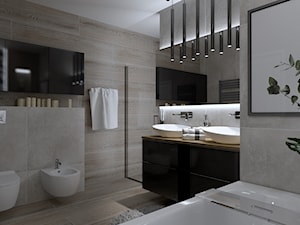Klimatyczna łazienka z drewnem - zdjęcie od Galeria Wnętrz Accero