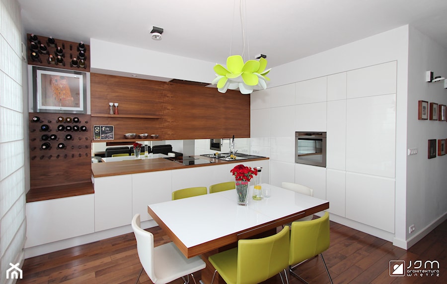 Apartament w Warszawie - Średnia biała jadalnia w kuchni, styl nowoczesny - zdjęcie od JSM Architektura Wnętrz