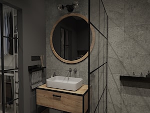szara łazienka z otwartym prysznicem przy sypialni - zdjęcie od Studio Projektowe Łowicz