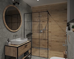 szara łazienka z otwartym prysznicem przy sypialni - zdjęcie od Studio Projektowe Łowicz - Homebook