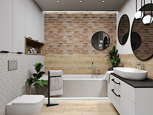 łazienka z wanną i cegłą - zdjęcie od Studio Projektowe Łowicz