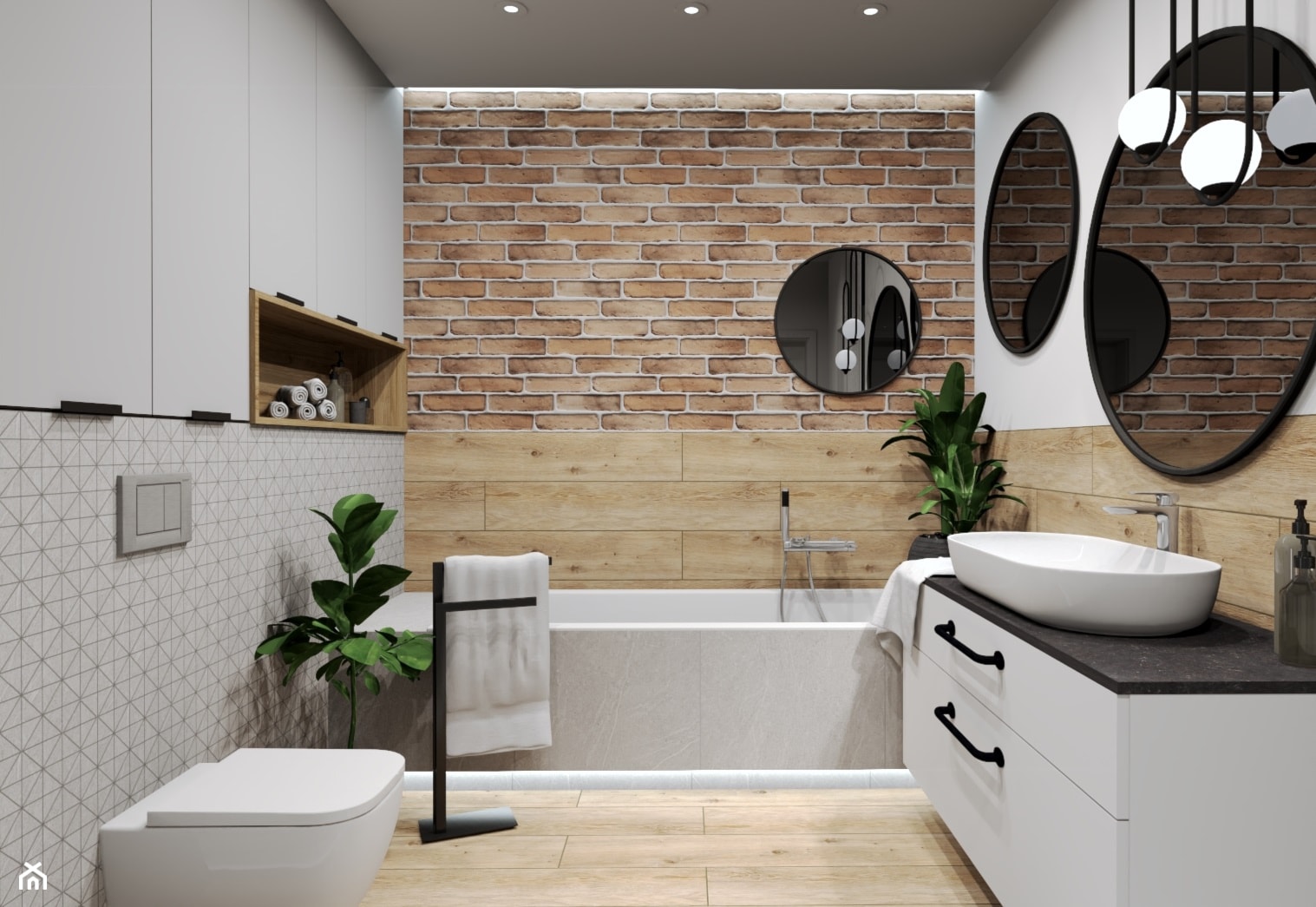 łazienka z wanną i cegłą - zdjęcie od Studio Projektowe Łowicz - Homebook