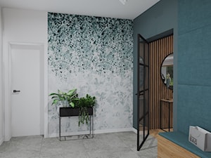 wiatrołap z szafą, lustrem, tapetą i siedziskiem tapicerowanym - zdjęcie od Studio Projektowe Łowicz