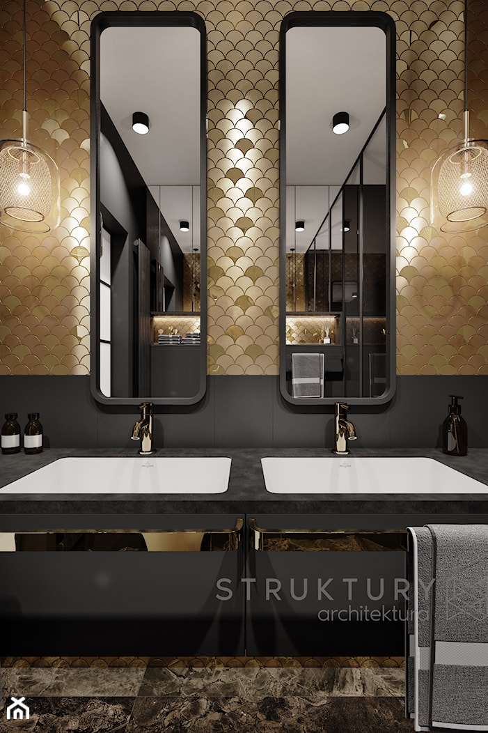 Złoto - czarna łazienka - zdjęcie od Struktury architektura - Homebook