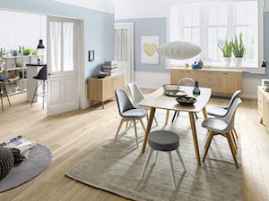 Średnia biała niebieska jadalnia jako osobne pomieszczenie, styl skandynawski - zdjęcie od sfmeble.pl