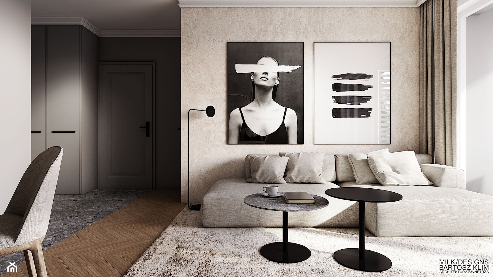 Luksusowe mieszkanie w kobiecym stylu - salon. - zdjęcie od MILK/DESIGNS ARCHITEKTURA&WNĘTRZA - Homebook