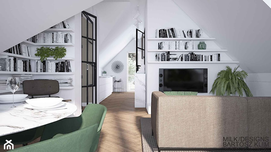 Eleganckie mieszkanie na poddaszu - salon - zdjęcie od MILK/DESIGNS ARCHITEKTURA&WNĘTRZA