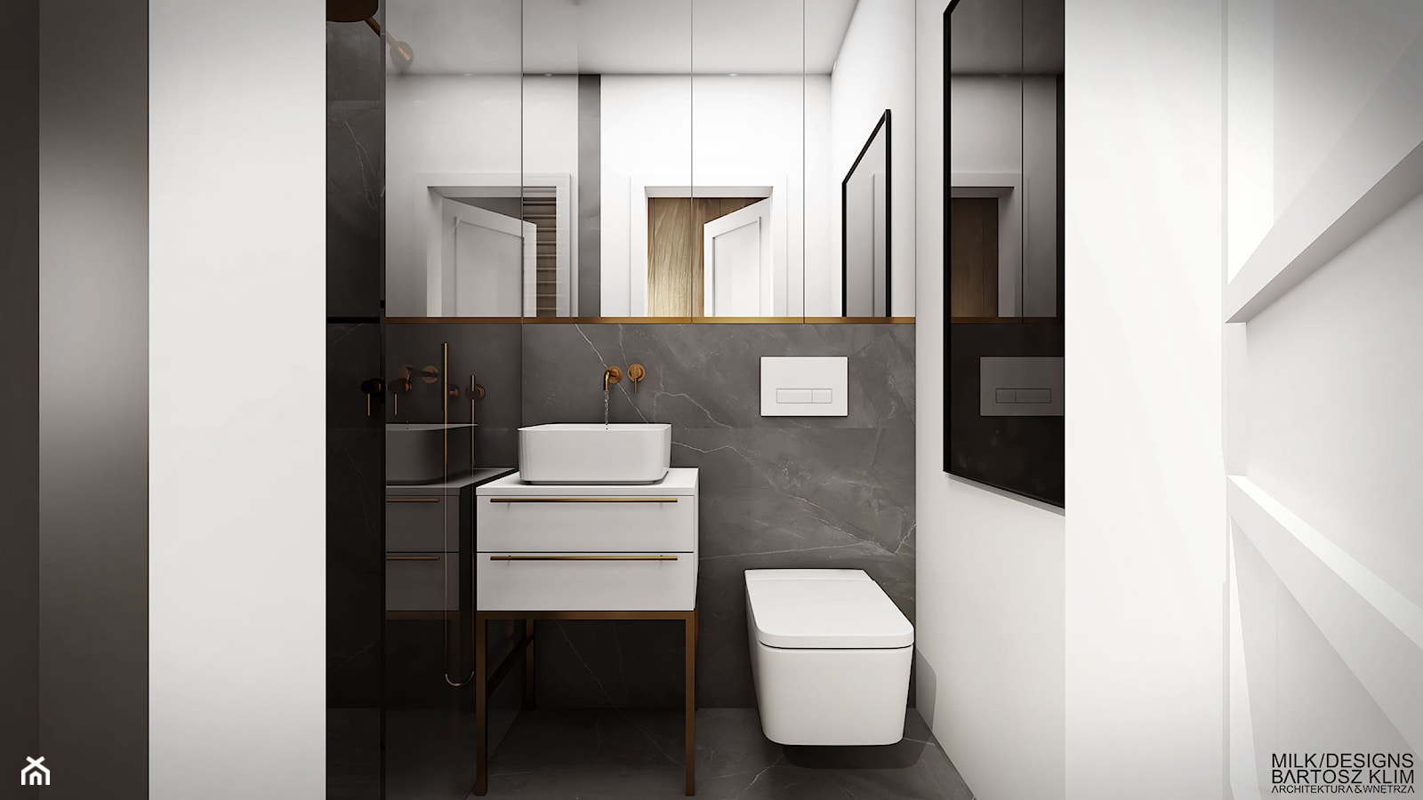Luksusowa kawalerka - łazienka. - zdjęcie od MILK/DESIGNS ARCHITEKTURA&WNĘTRZA - Homebook