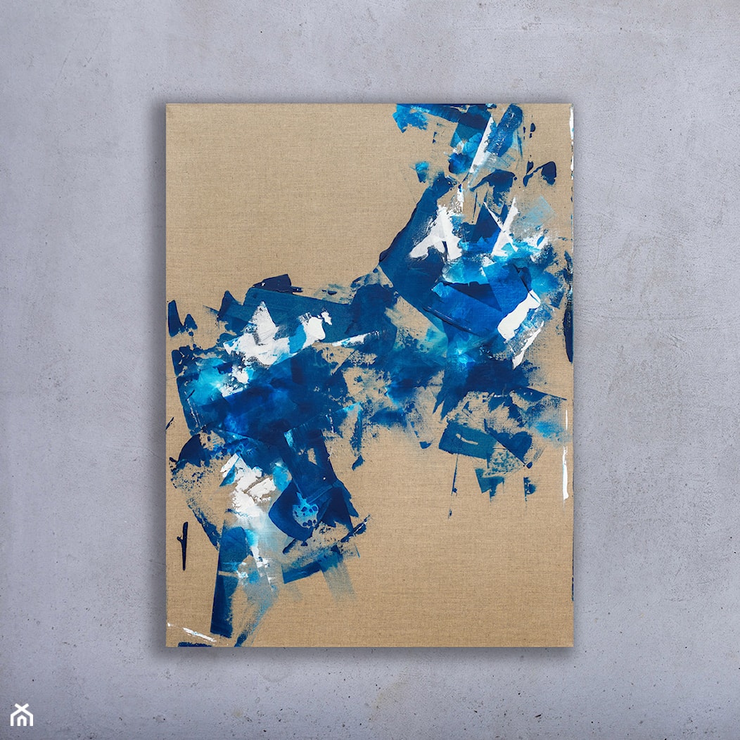 Niebieski len - 90x120 cm - ręcznie malowany obraz na płótnie lnianym - zdjęcie od Studio Plama - Agnieszka Potocka-Makoś - Homebook