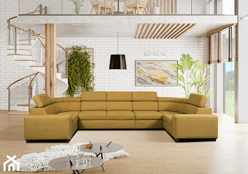 Ogromny narożnik U DOMINO żółty miodowy duża sofa - zdjęcie od zpuh.meblomar