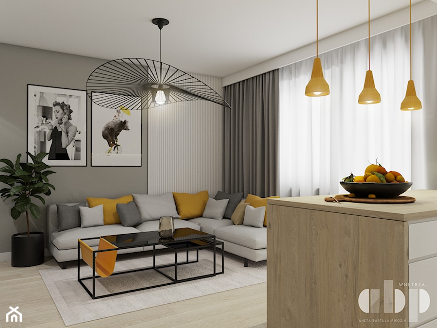 Mieszkanie z żółtymi akcentami Bielsko-Biała - Salon, styl nowoczesny - zdjęcie od abartula_studio