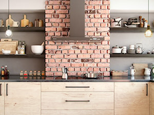Średnia biała szara kuchnia w kształcie litery l z oknem, styl industrialny - zdjęcie od OkapyKuchenne.pl