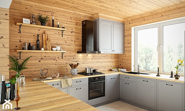 drewno na ścianach w kuchni