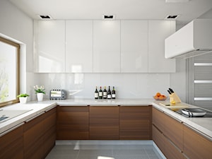 Nowoczesna kuchnia w minimalistycznym stylu w bieli i drewnie