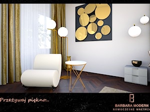 Projekt wnętrza domu, w którym motywem przewodnim jest złoty kolor. - Sypialnia, styl glamour - zdjęcie od BARBARA MODERN - Nowoczesne Wnętrza. Barbara Liberska