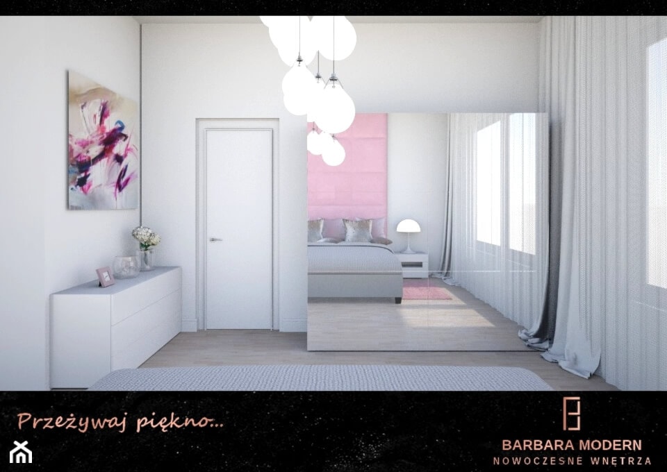 Projekt kobiecej sypialni połączonej z pokojem kąpielowym w Warszawie - Sypialnia, styl nowoczesny - zdjęcie od BARBARA MODERN - Nowoczesne Wnętrza. Barbara Liberska - Homebook