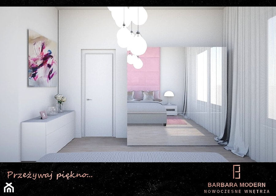 Projekt kobiecej sypialni połączonej z pokojem kąpielowym w Warszawie - Sypialnia, styl nowoczesny - zdjęcie od BARBARA MODERN - Nowoczesne Wnętrza. Barbara Liberska
