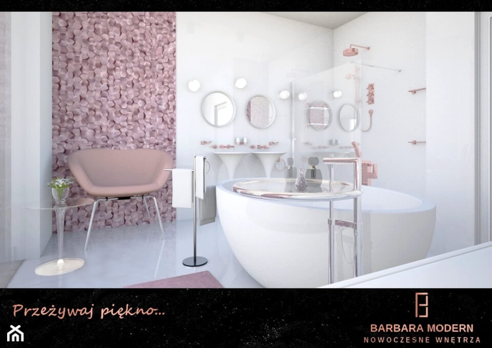 Projekt kobiecej sypialni połączonej z pokojem kąpielowym w Warszawie - Łazienka, styl nowoczesny - zdjęcie od BARBARA MODERN - Nowoczesne Wnętrza. Barbara Liberska - Homebook
