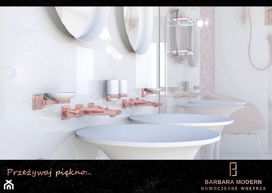 Projekt kobiecej sypialni połączonej z pokojem kąpielowym w Warszawie - Łazienka, styl glamour - zdjęcie od BARBARA MODERN - Nowoczesne Wnętrza. Barbara Liberska