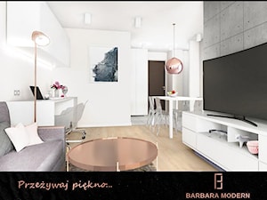 Projekt nowoczesnego mieszkania z eleganckimi, miedzianymi dodatkami. - Salon, styl glamour - zdjęcie od BARBARA MODERN - Nowoczesne Wnętrza. Barbara Liberska