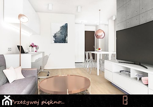Projekt nowoczesnego mieszkania z eleganckimi, miedzianymi dodatkami. - Salon, styl glamour - zdjęcie od BARBARA MODERN - Nowoczesne Wnętrza. Barbara Liberska