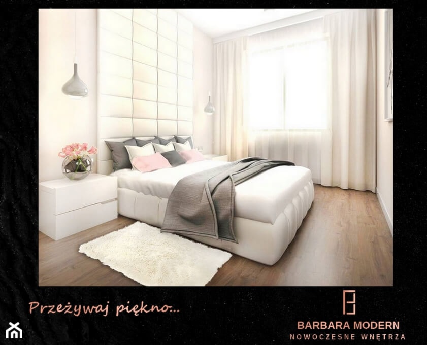 Projekt nowoczesnego mieszkania z eleganckimi, miedzianymi dodatkami. - Sypialnia, styl nowoczesny - zdjęcie od BARBARA MODERN - Nowoczesne Wnętrza. Barbara Liberska